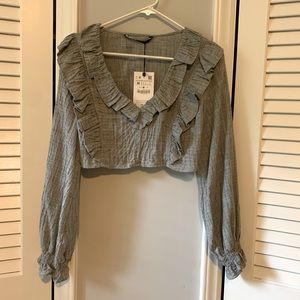 *NEW* Long Sleeve Crop- gray linen with ruffles